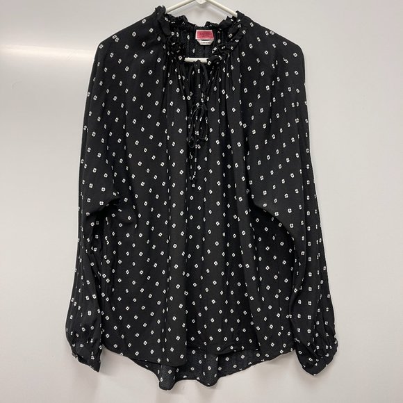 kate spade Tops - Kate Spade Long sleeve double tie front high low clover heart blouse Sz‎ L